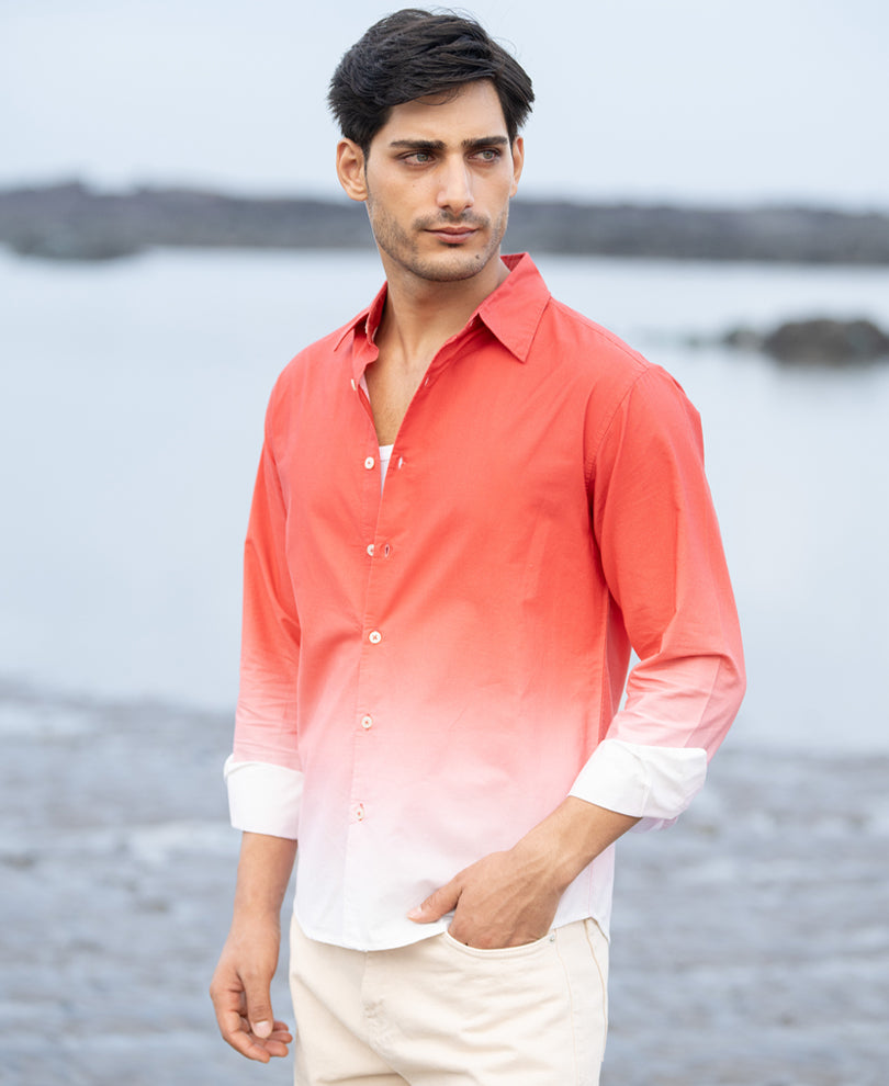 Coral Red Ombre Print Shirt.