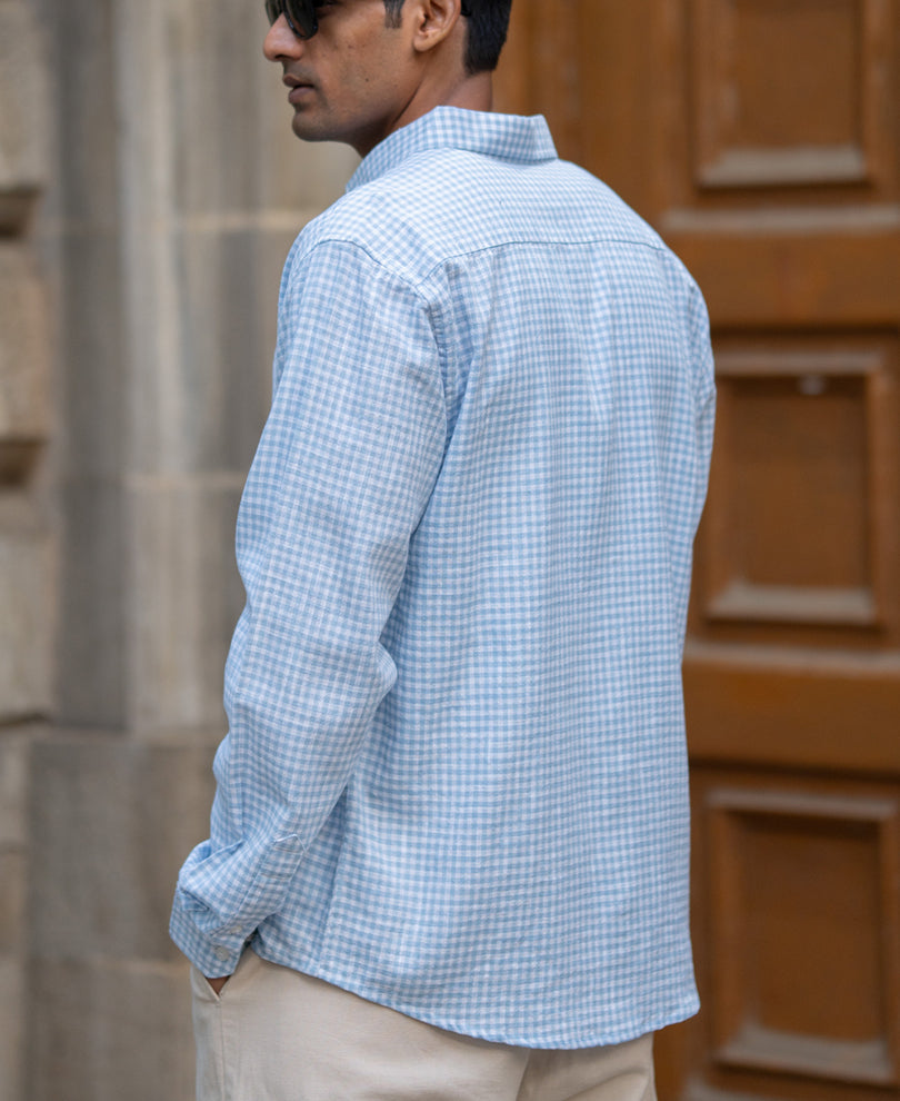 Light Blue Micro Checks Shirt.