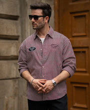 Wine Embroidered Micro Checks Shirt