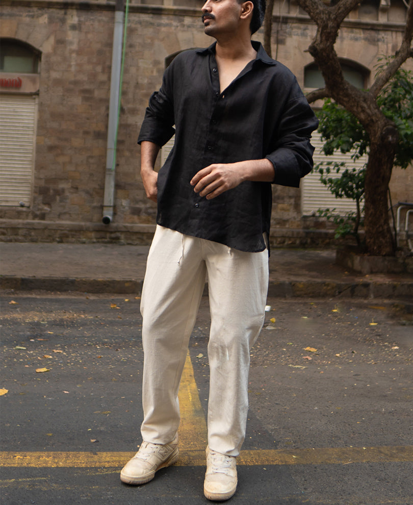 Cream Cotton Trousers.