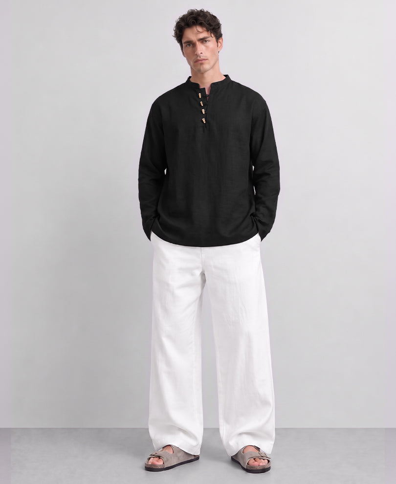 Black Linen Kurta Shirt