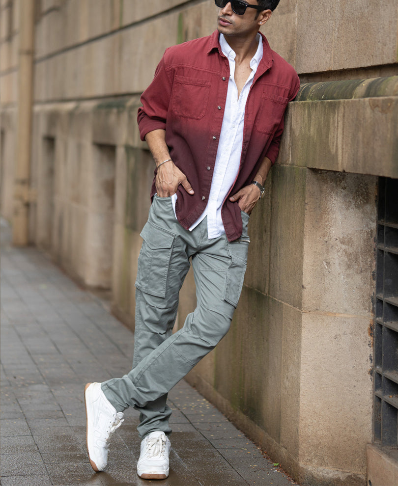 Brick Red Ombre Shirt With Pockets.