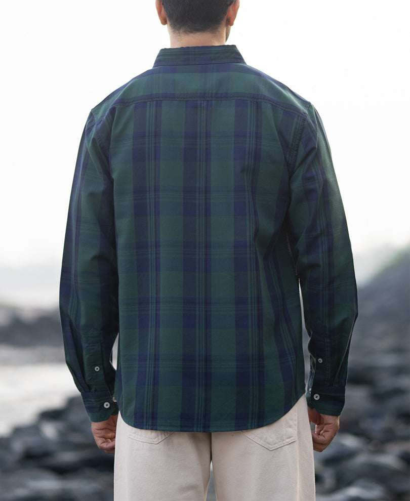 Navy Green Structured Checks Shirt.