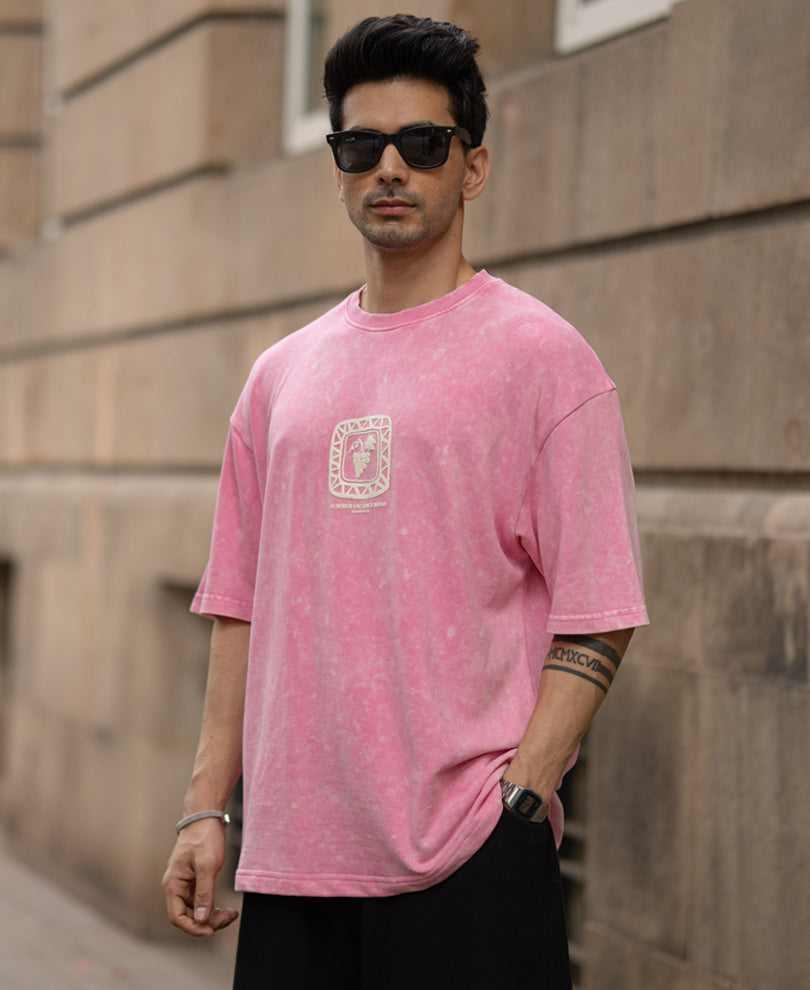 Light Pink Washed Printed T-Shirt 100% Cotton