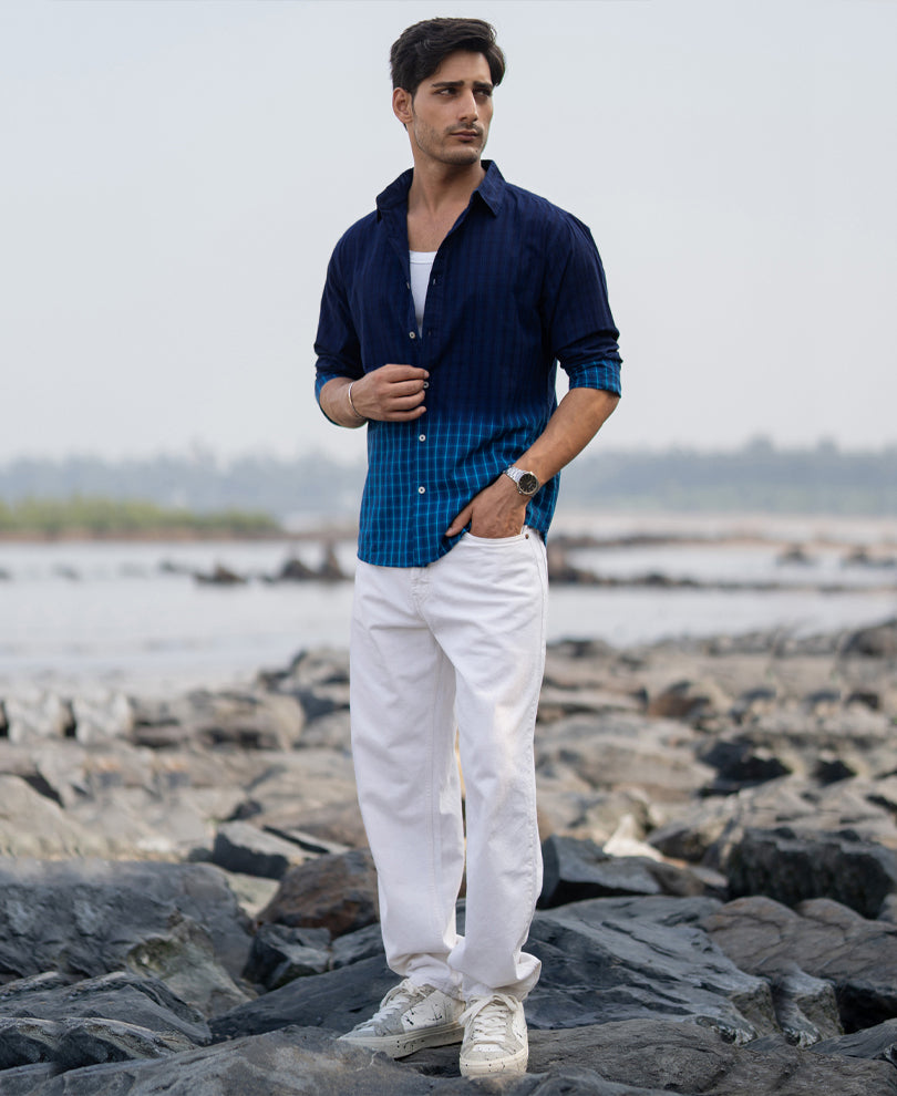 Blue Ombre Checks Shirt.