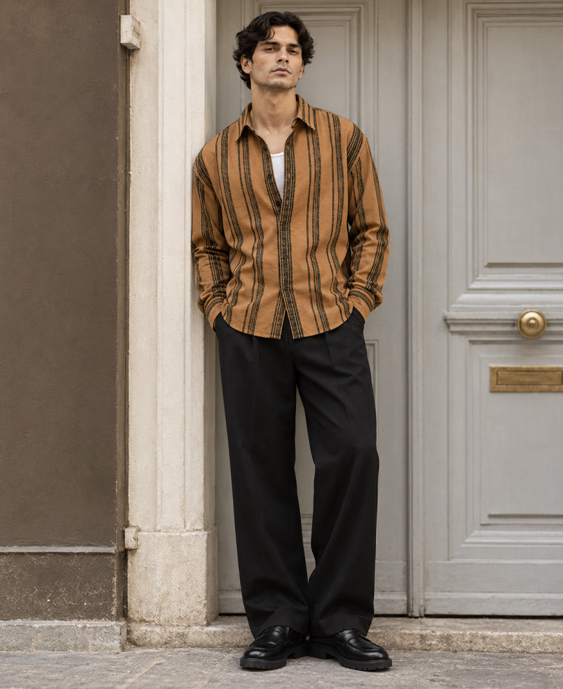 Light Brown Striped Corduroy Shirt