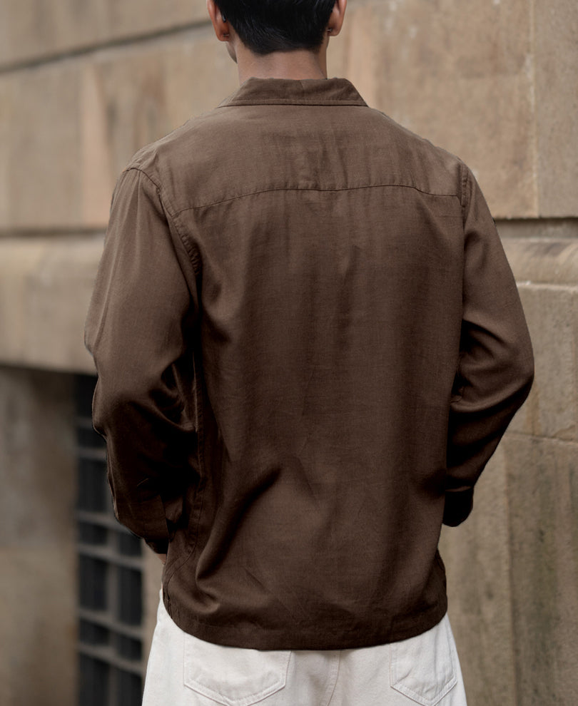 Brown Linen Double Pocket Shirt.