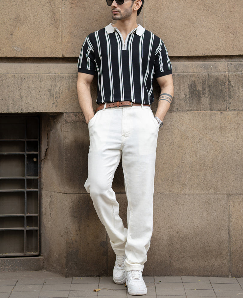 Black & White Stripe Knit T-Shirt.