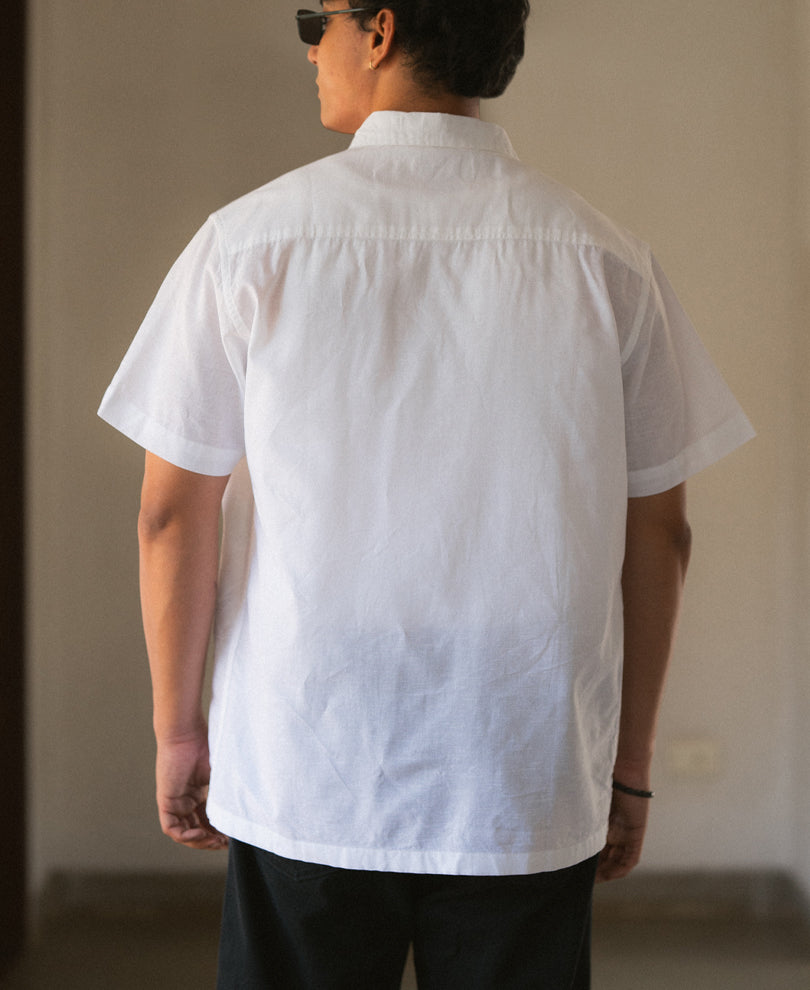 White Floral Embroidery Shirt