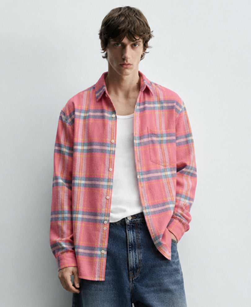 Pink Flannel Checks Shirt 100% Cotton