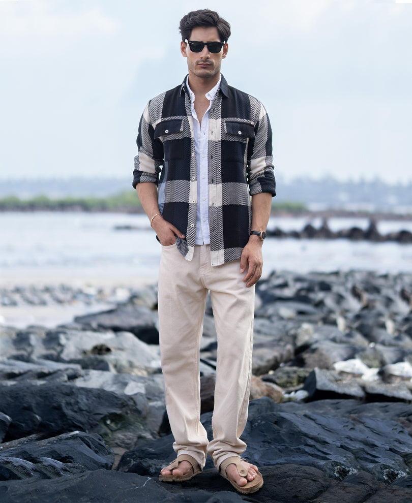 Navy Structured Checked Shirt.