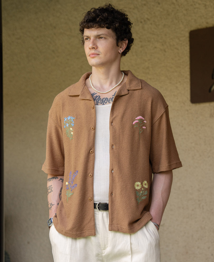 Tan Embroidered Knit Shirt