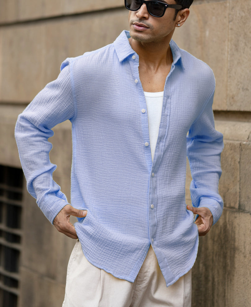 Light Blue Crinkled Shirt