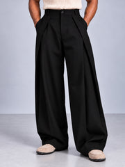 Black Cross Pleat Baggy Trouser