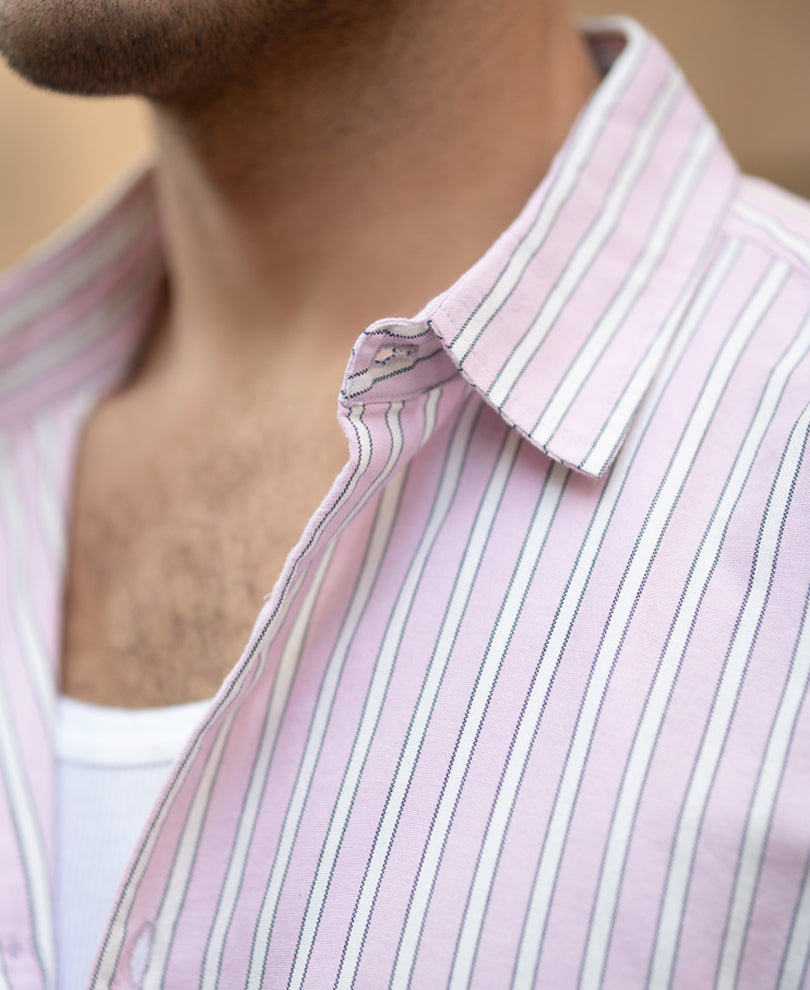 Light Pink Cotton Oxford Stripe Shirt.