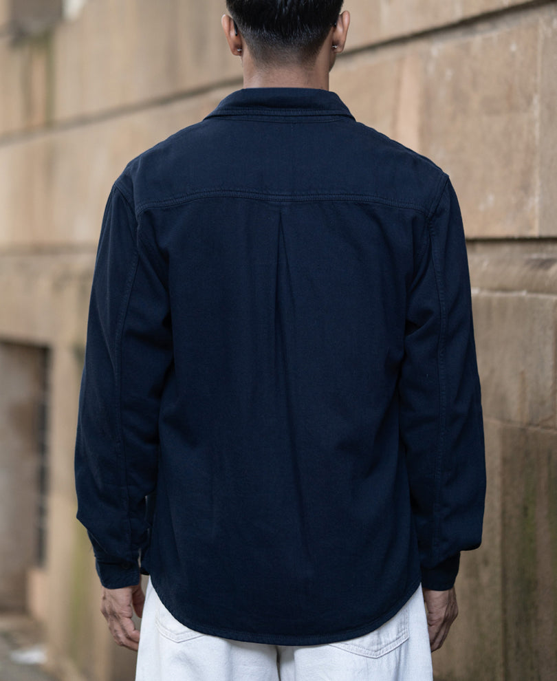 Navy Overdyed Twill Overshirt.