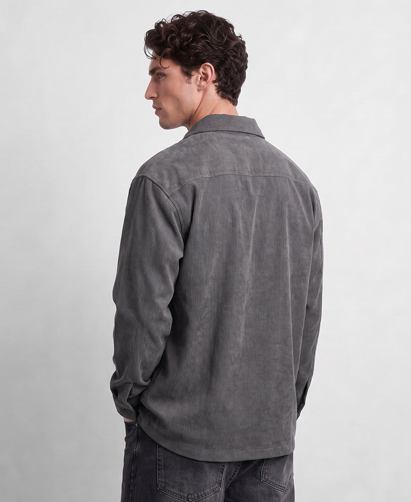 Dark Grey Structured Embroidered Shirt