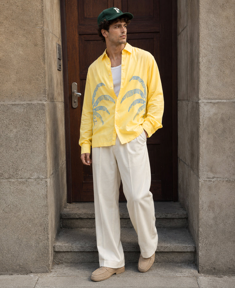 Yellow Embroidered Cotton Shirt 100% Cotton