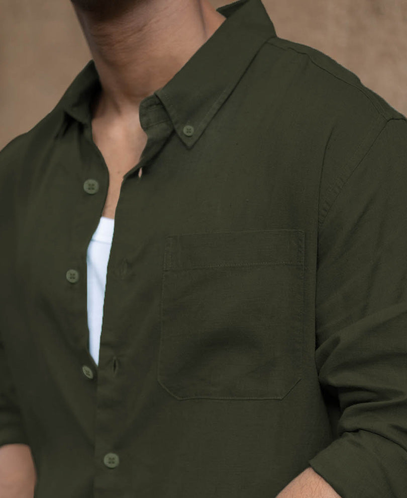Olive Linen Blend Shirt.