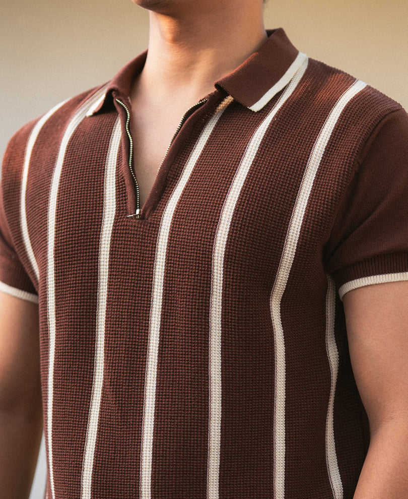 Brown Striped Knit T-Shirt