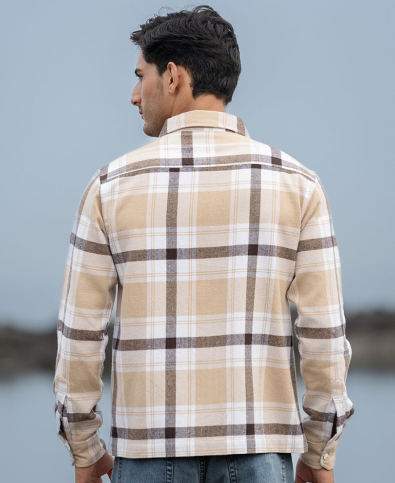 Beige Checks Zipper Shirt.