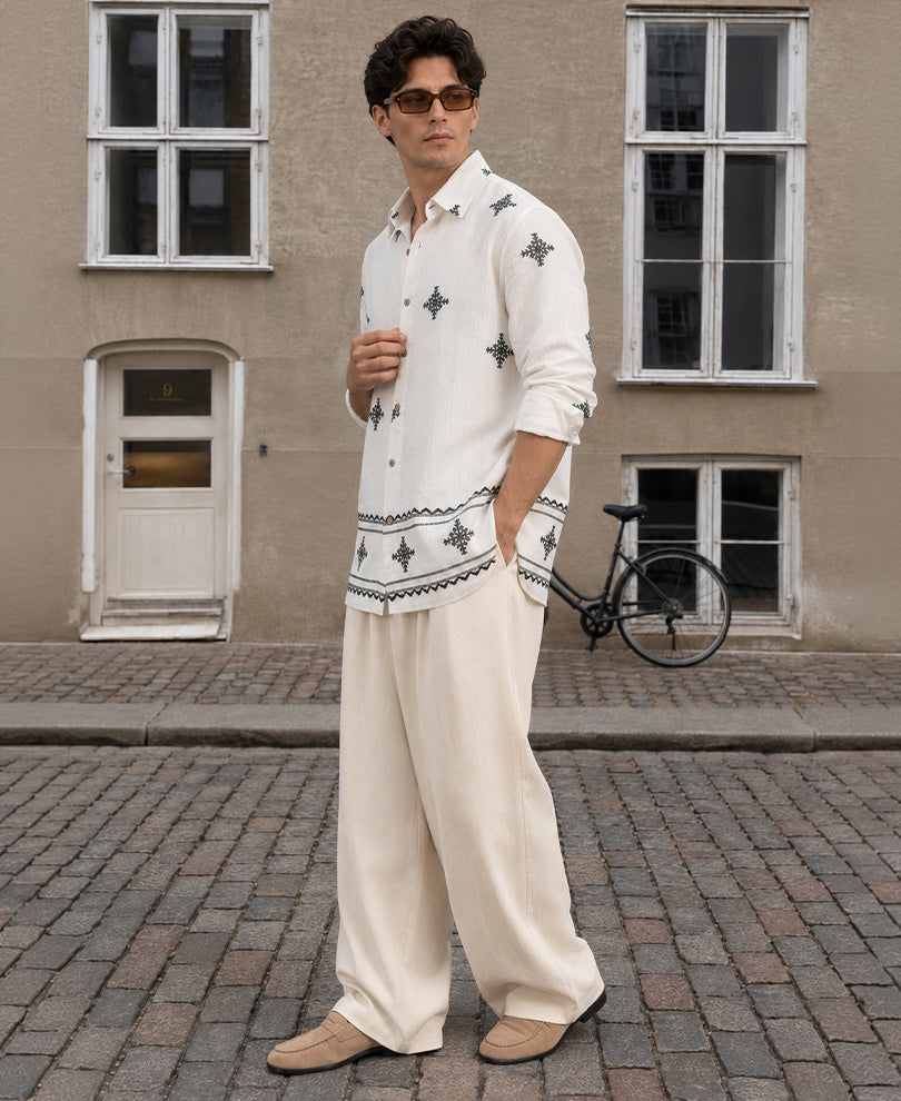 Off White Embroidered Shirt 100% Cotton