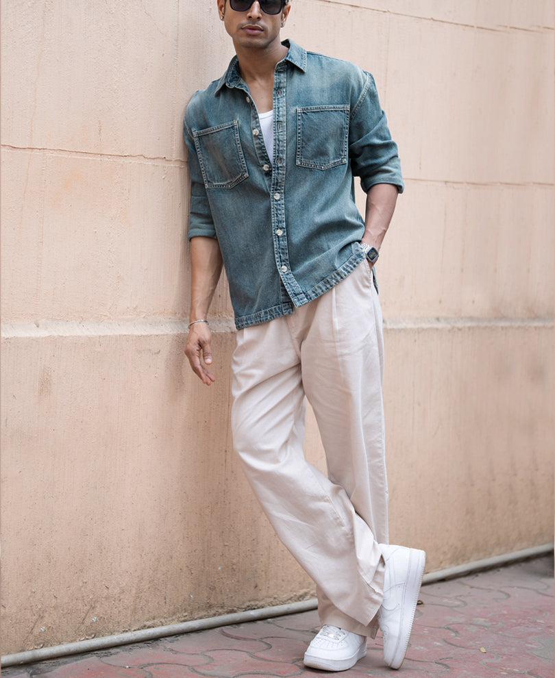 Mid Blue Sprayed Denim Shirt