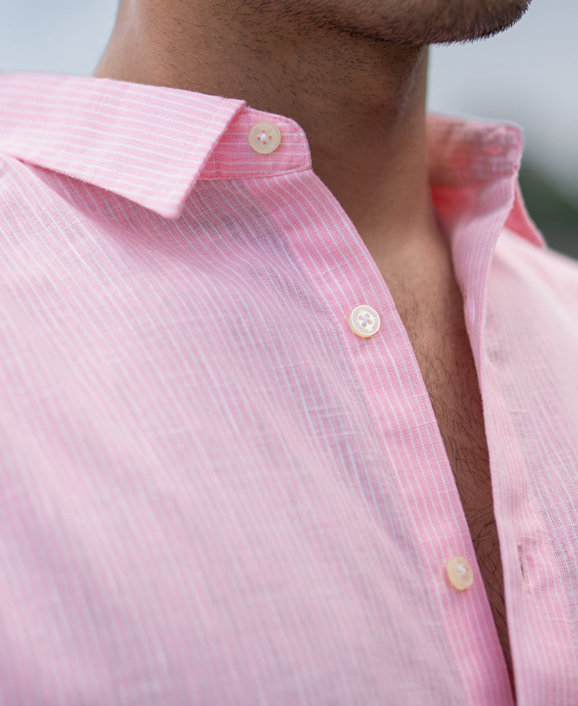 Pink Light Weight Cotton Stripe Shirt.