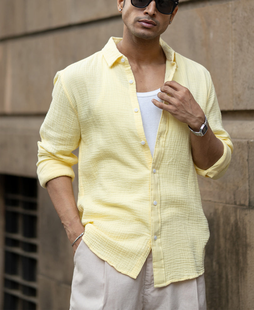 Yellow Crinkled Cotton Shirt.