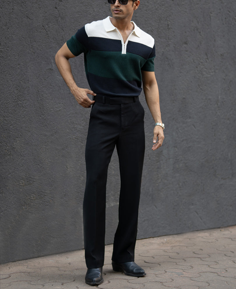 Olive & Navy Knit Stripe T-Shirt.