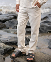 Cream Structured Cotton Trouser.