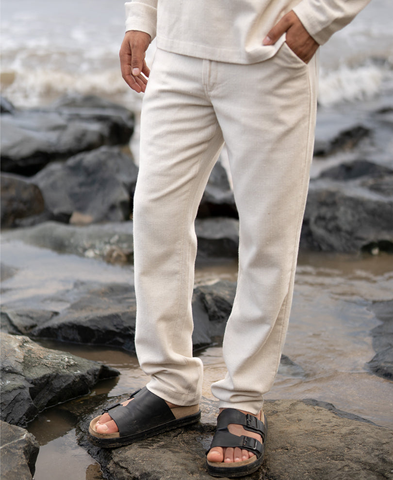 Cream Structured Cotton Trouser.