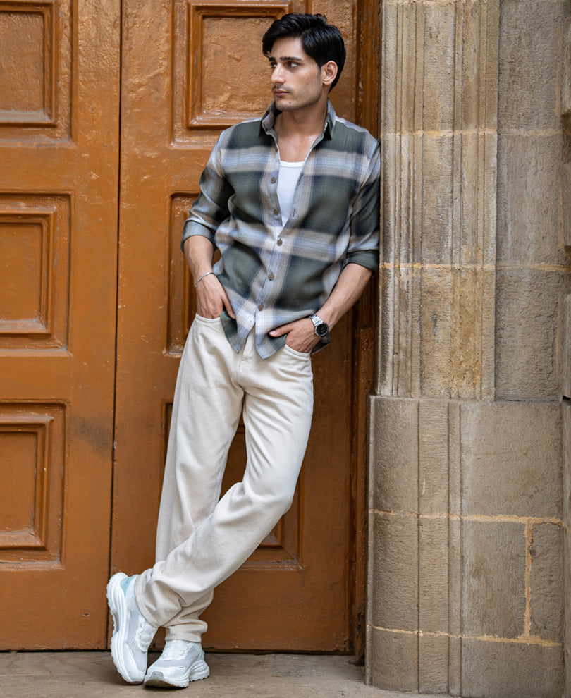 Olive Twill Checks Shirt.