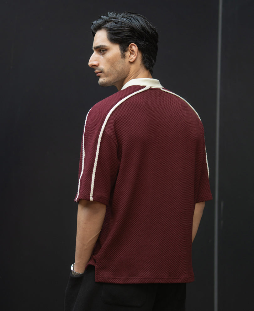 Wine Structured Embroidery T-Shirt