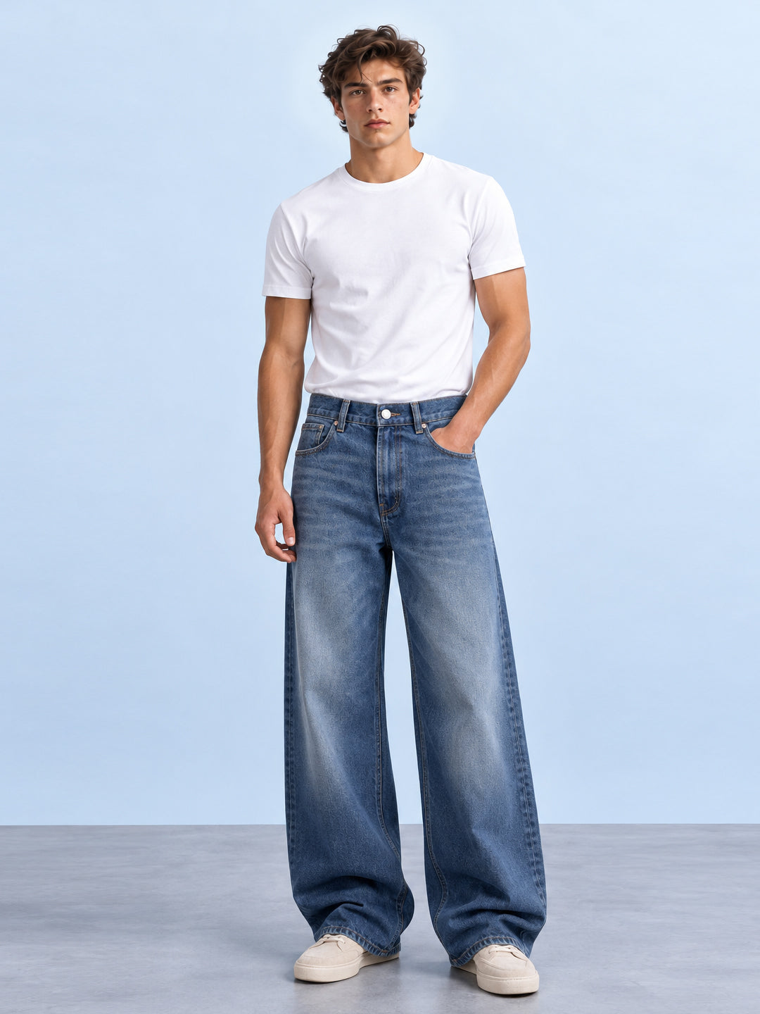 Mid Blue Washed Baggy Fit Jean