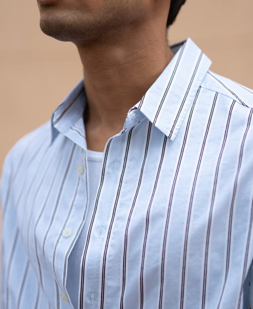 Pale Blue Lightweight Stripe Shirt.