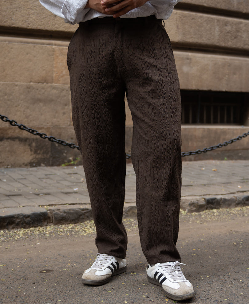 Brown Seersucker Cotton Pant.
