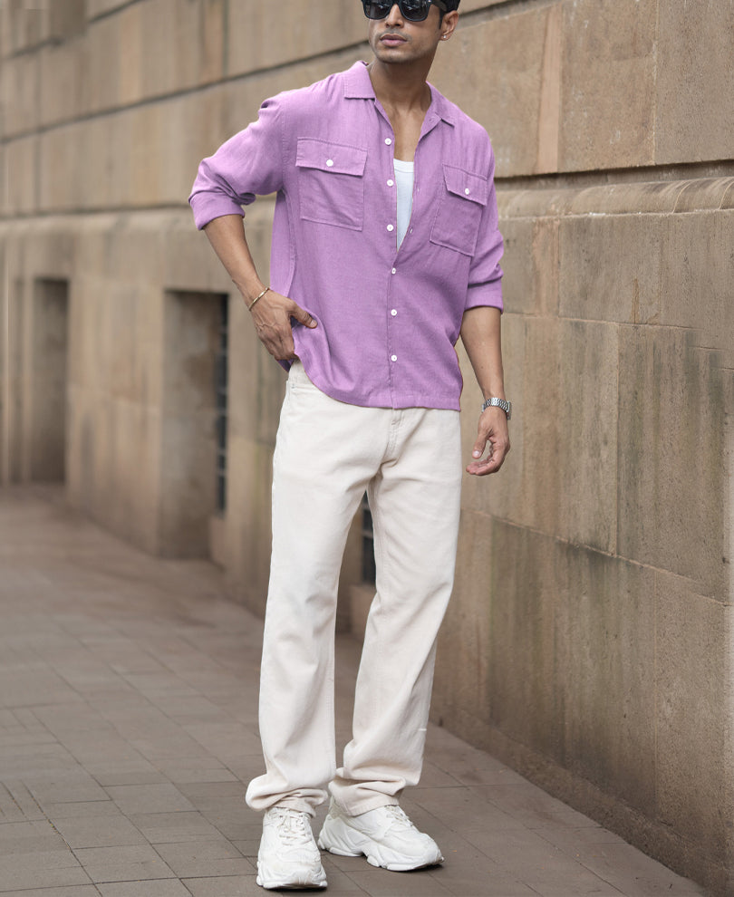Lavender Double Pocket Linen Shirt.