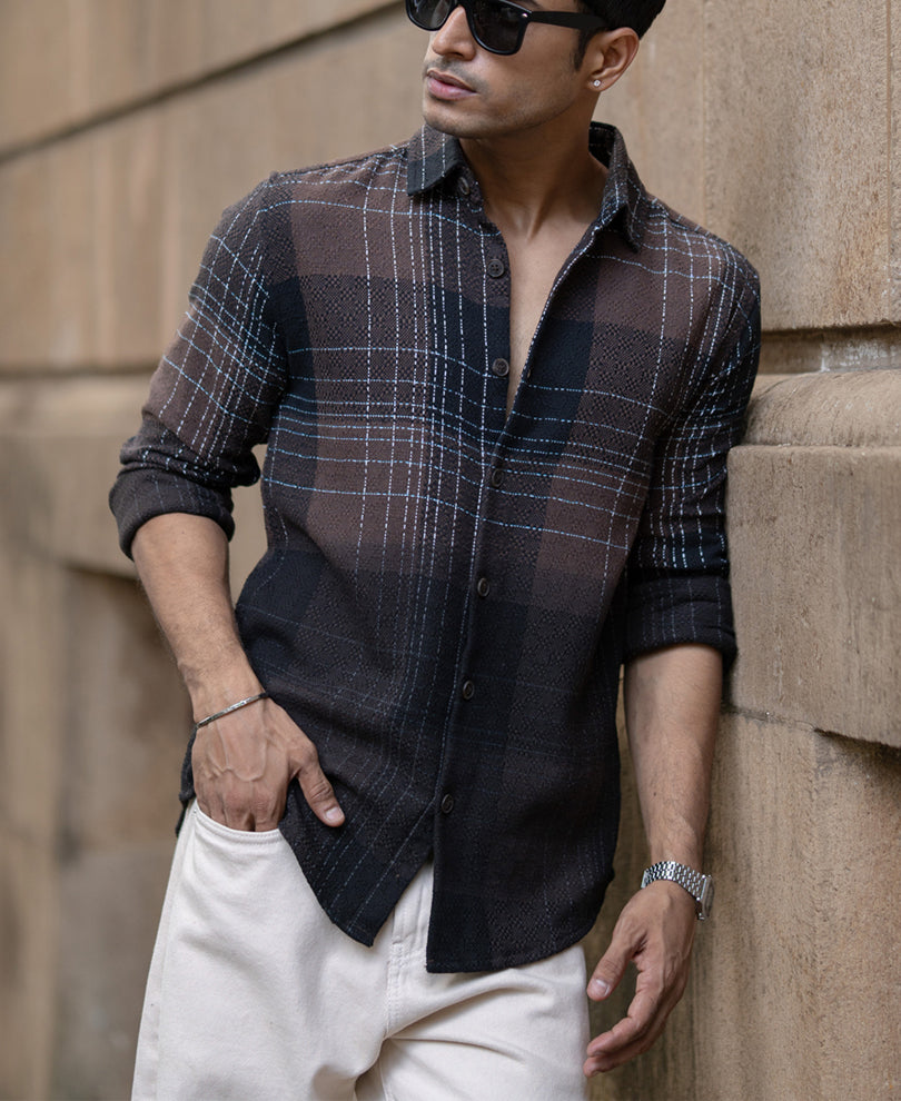 Brown Ombre Checks Shirt.