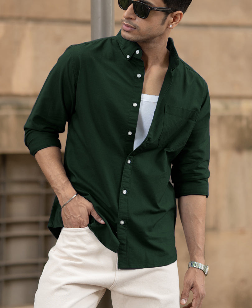 Emerald Green Cotton Oxford Shirt.