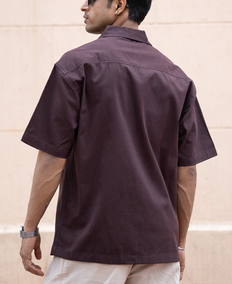 Brown Embroidered Boxy Shirt.