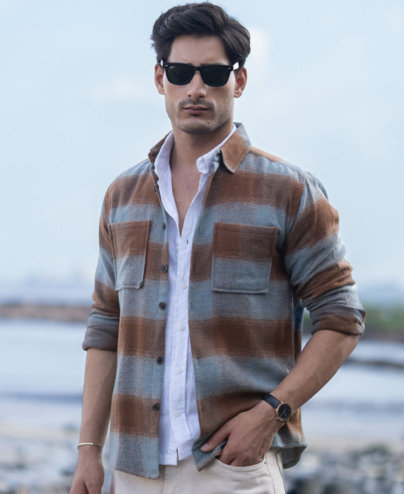 Brown Brushed Checks Shirt.