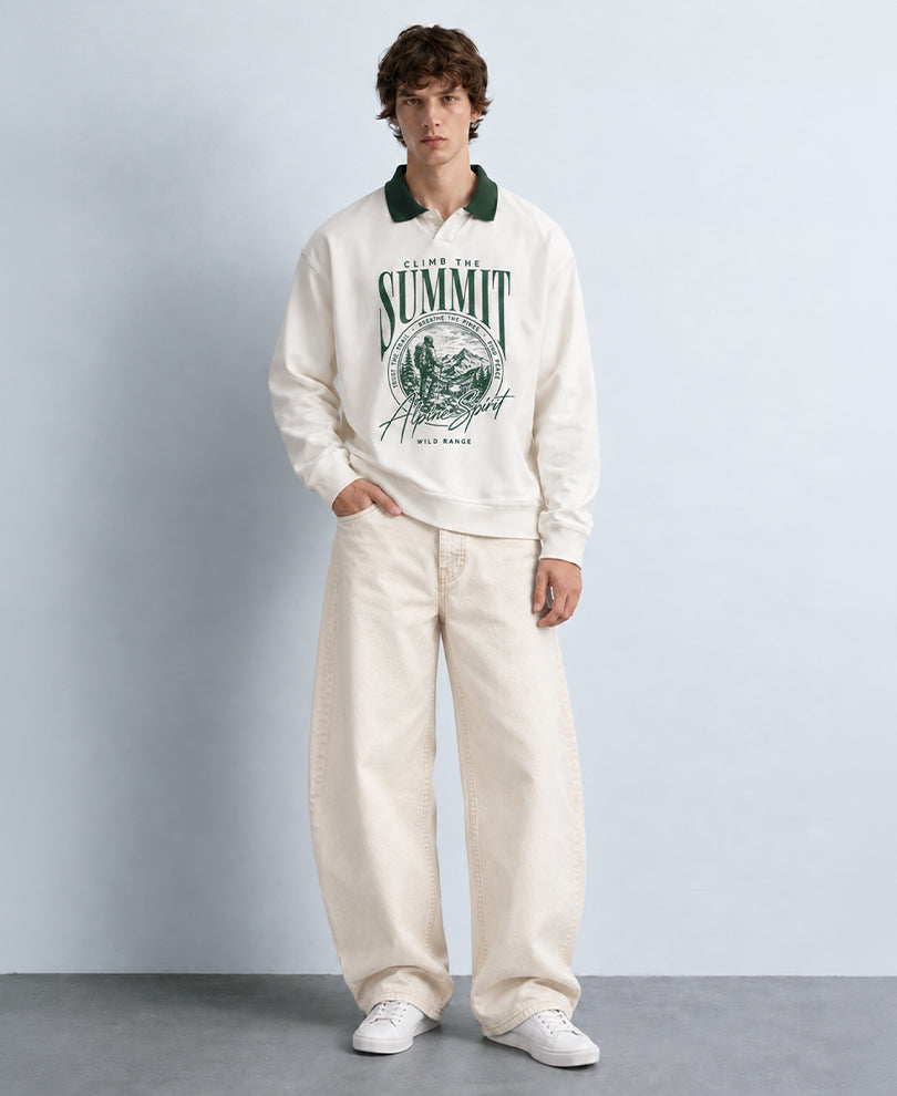 Cream Contrast Print Sweatshirt
