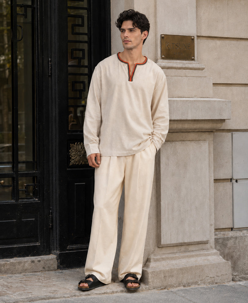 Natural Linen Blend Kurta Shirt