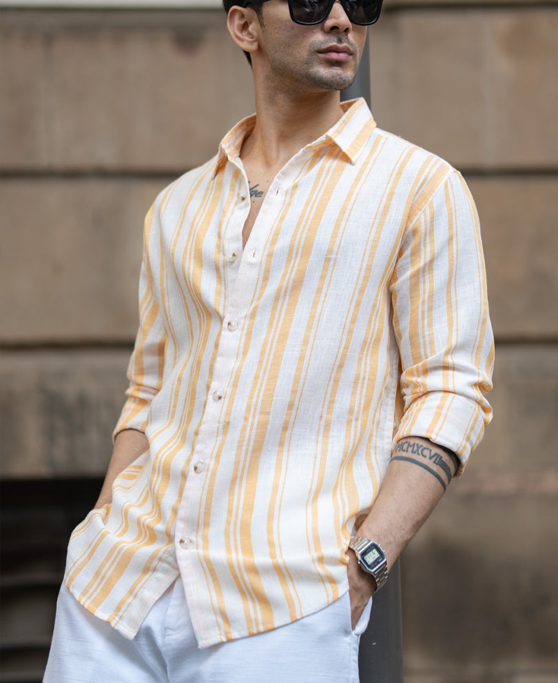 Yellow Linen Lightweight Stripe Shirt.