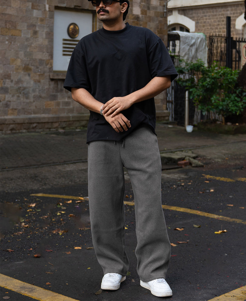 Dark Grey Melange Baggy Trackpant.