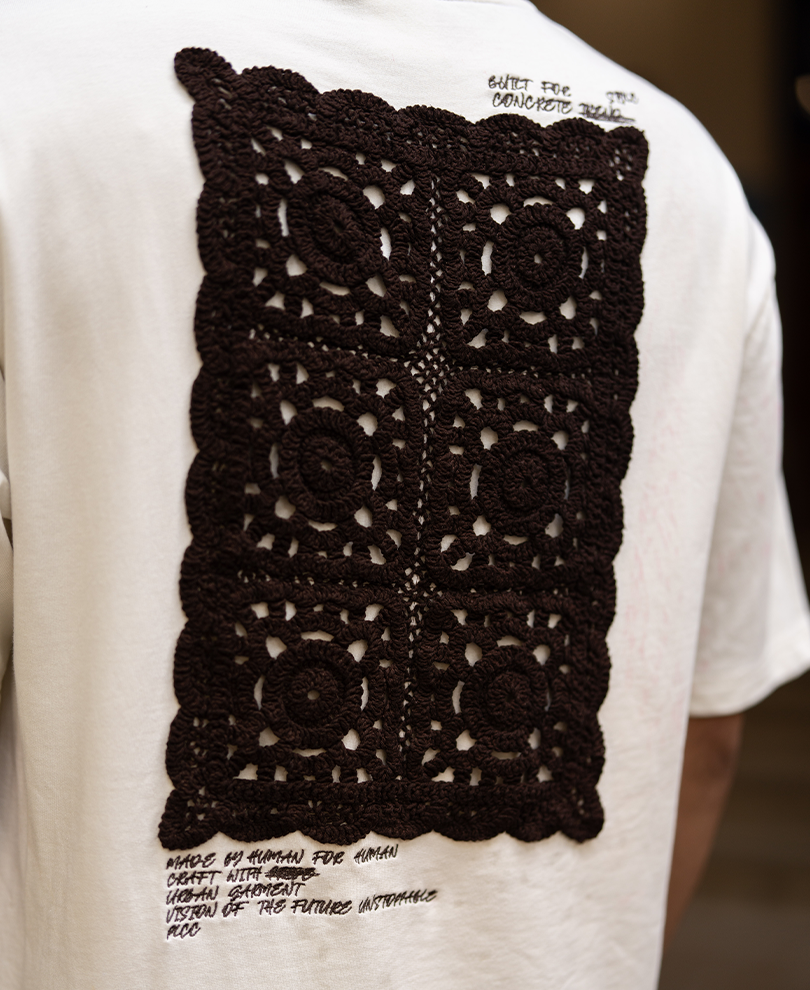 Cream Contrast Crochet Patch T-Shirt 100% Cotton
