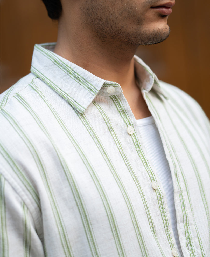 Natural & Green Broad Stripe Shirt.
