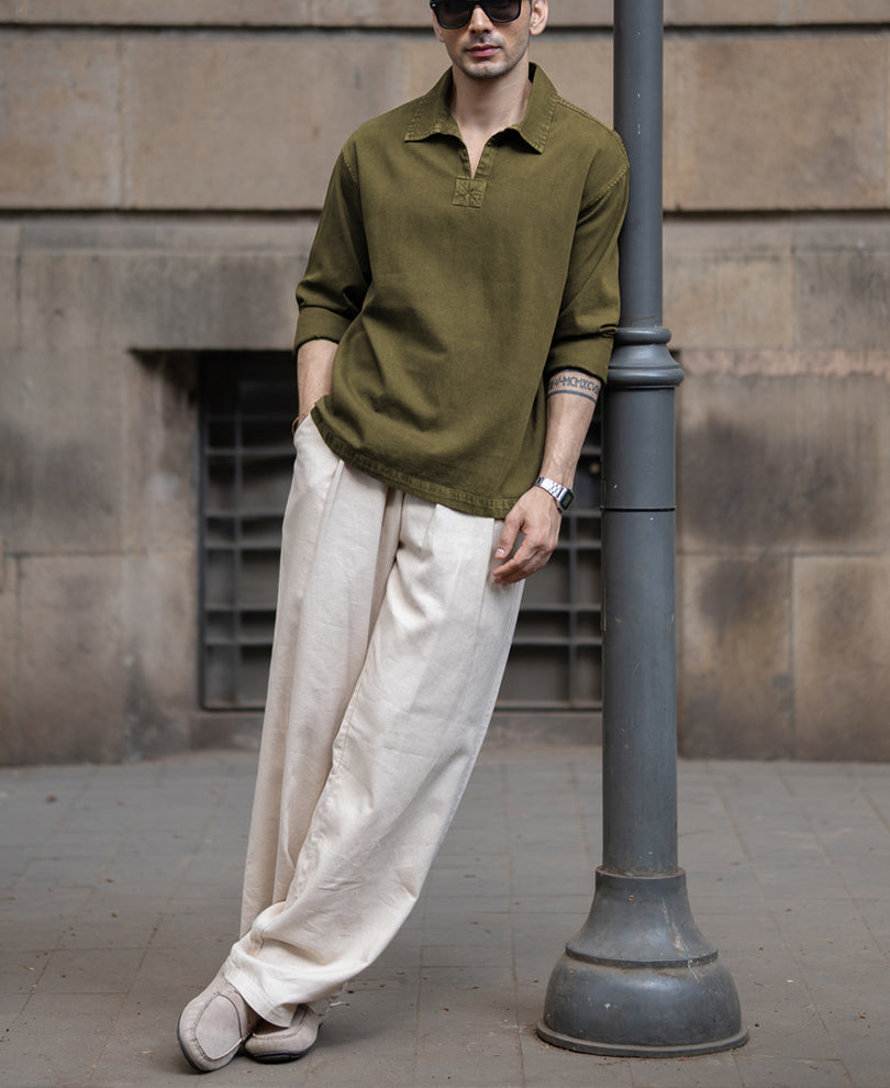 Olive Overdyed Kurta Shirt.