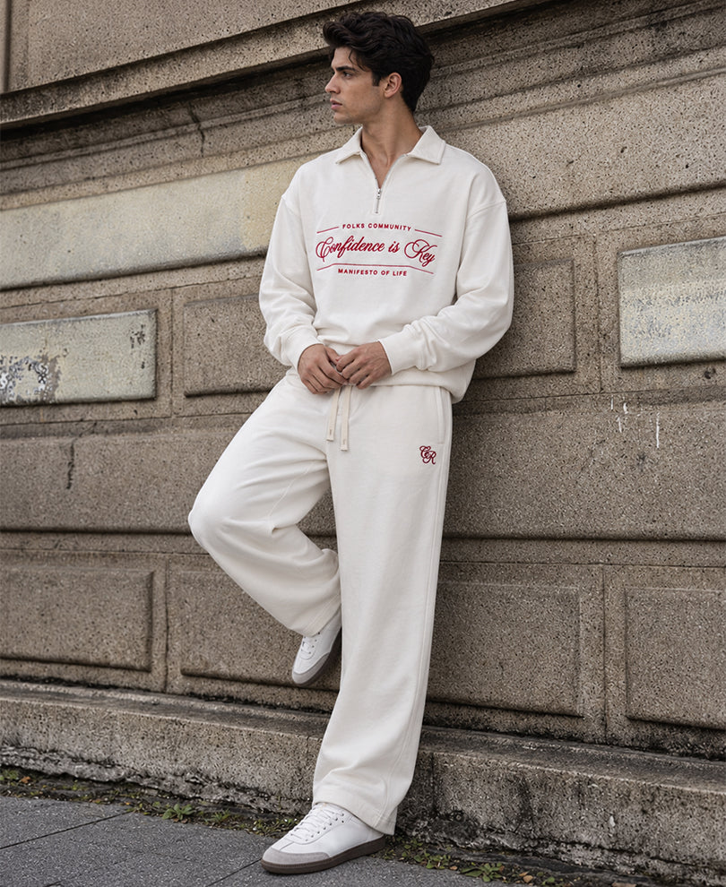 White Embroidered Knit Cord Set